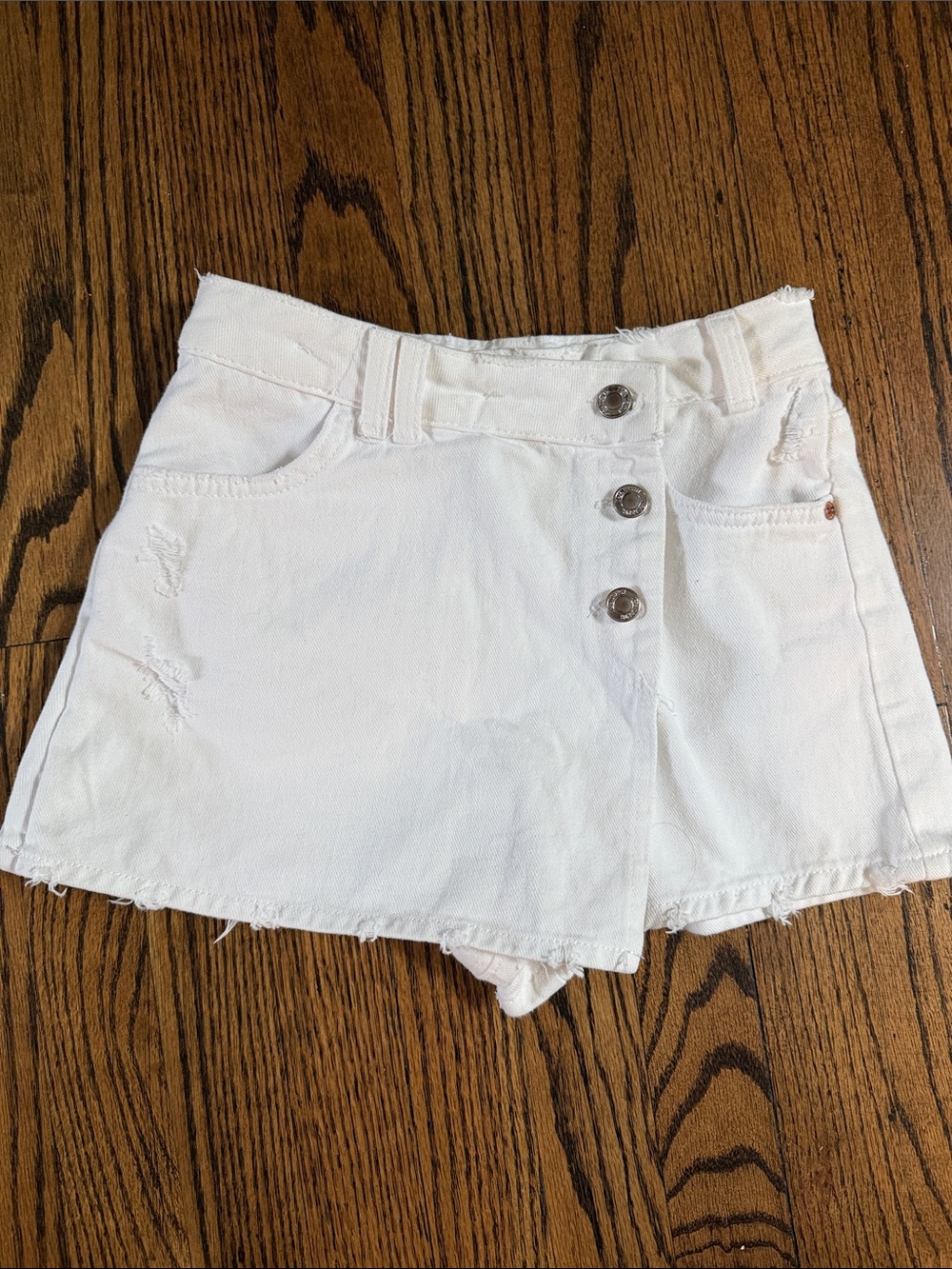 Zara White Distressed Denim Button-Front Skort